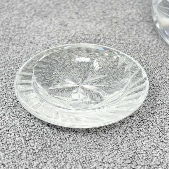 Round Lead Cut Crystal Trinket Bowl Dish With Lid Flowers Stars 3” X 2.5” MCM - Picture 11 of 14